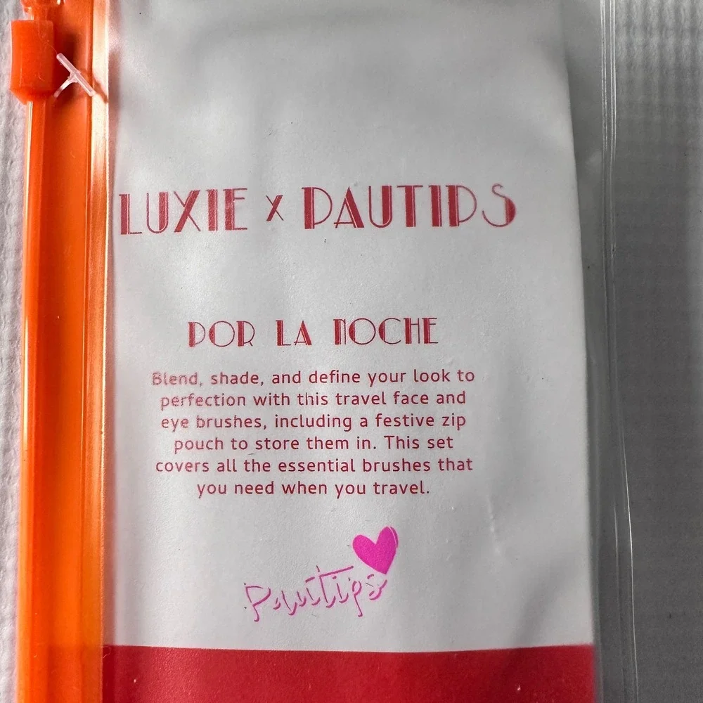 Luxie x PauTips Por La Noche 3pc Makeup Brush Set with Travel Pouch Orange White
